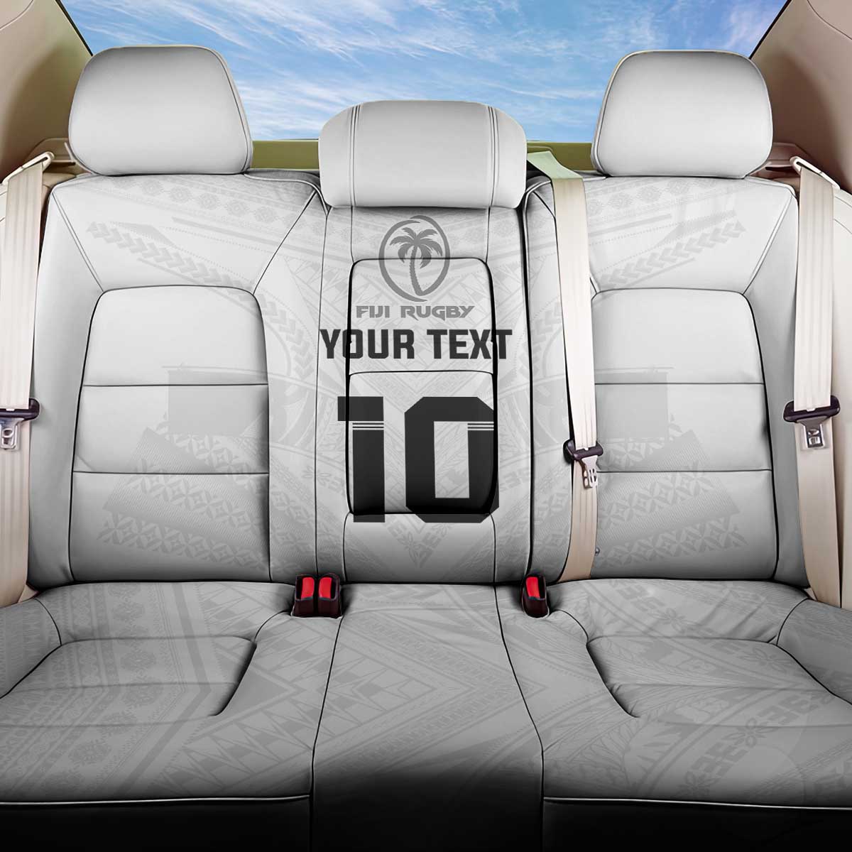 Custom Fiji Rugby Back Car Seat Cover Tapa Tribal Motifs Sporty Style LT03 One Size White - Polynesian Pride