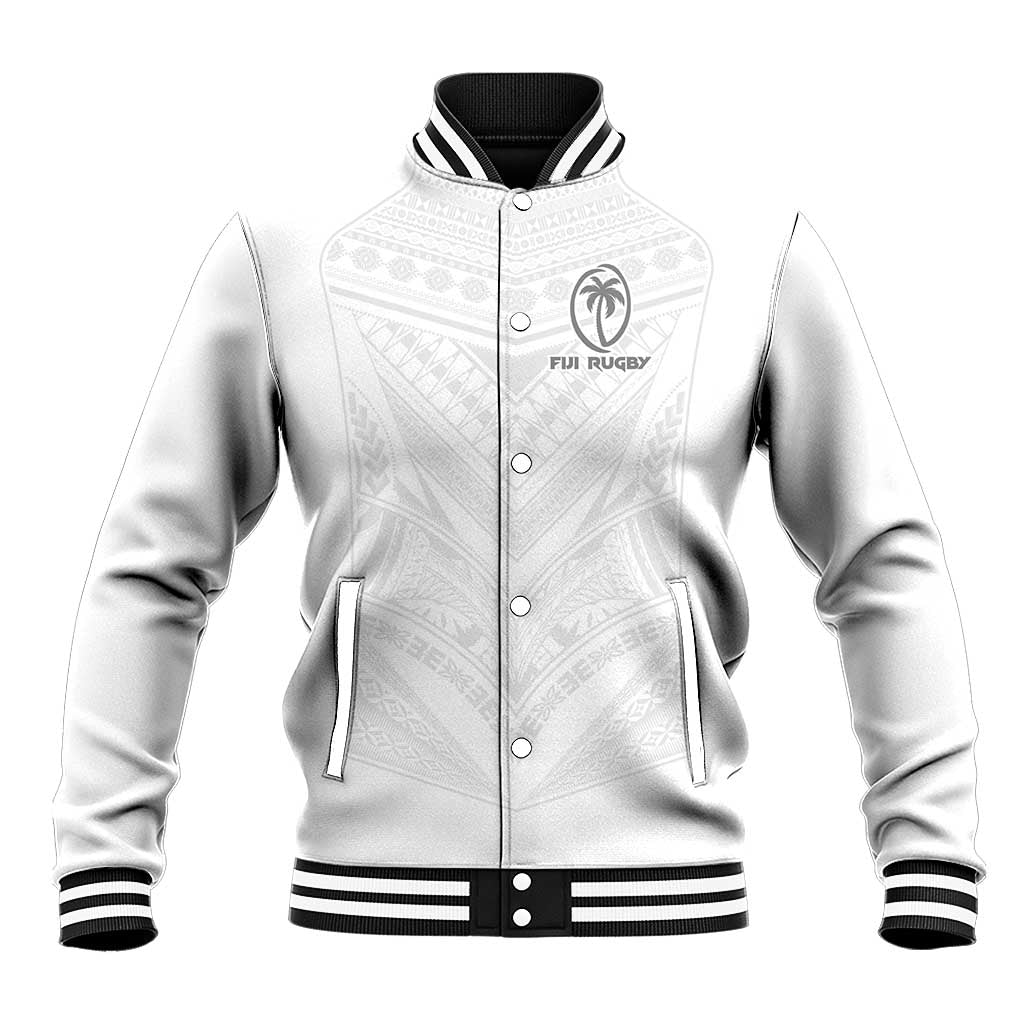 Custom Fiji Rugby Baseball Jacket Tapa Tribal Motifs Sporty Style LT03 Unisex White - Polynesian Pride
