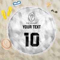 Custom Fiji Rugby Beach Blanket Tapa Tribal Motifs Sporty Style LT03 One Size 150cm White - Polynesian Pride
