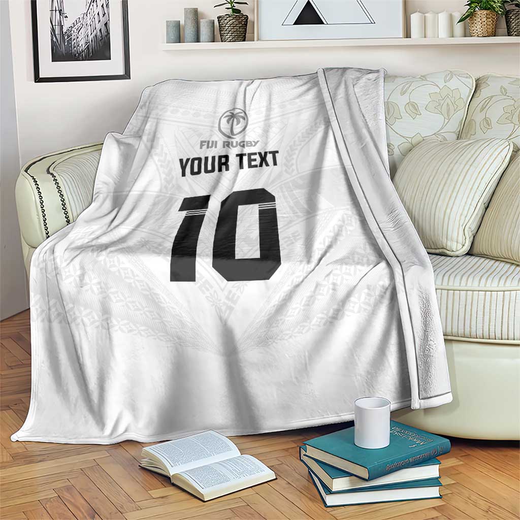 Custom Fiji Rugby Blanket Tapa Tribal Motifs Sporty Style LT03 White - Polynesian Pride