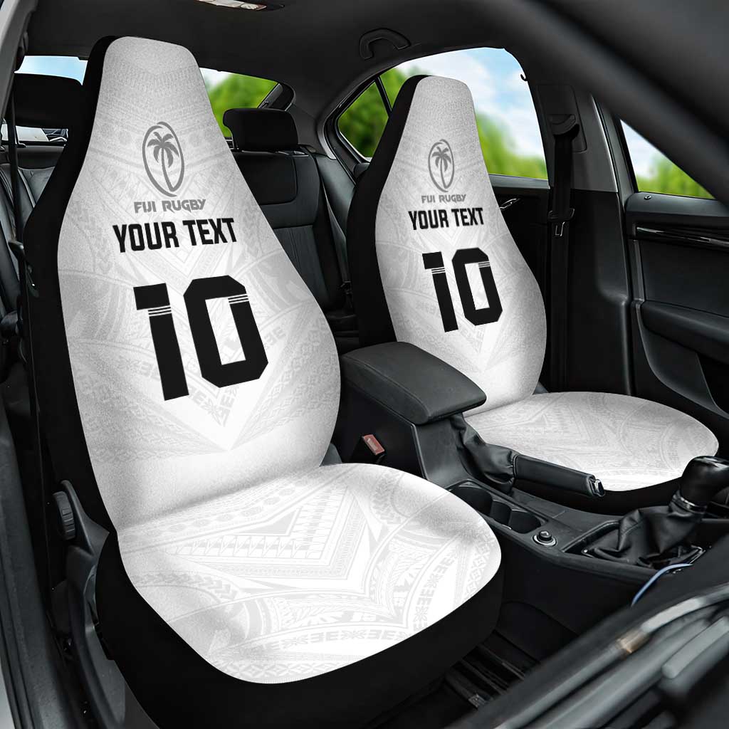 Custom Fiji Rugby Car Seat Cover Tapa Tribal Motifs Sporty Style LT03 One Size White - Polynesian Pride