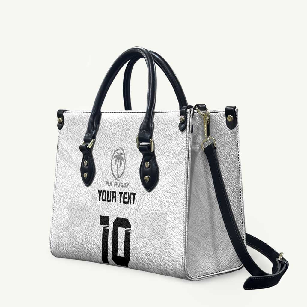 Custom Fiji Rugby Leather Bag Tapa Tribal Motifs Sporty Style LT03 White - Polynesian Pride