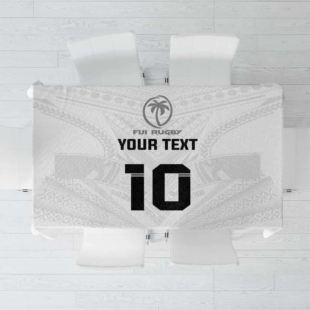 Custom Fiji Rugby Tablecloth Tapa Tribal Motifs Sporty Style LT03 White - Polynesian Pride