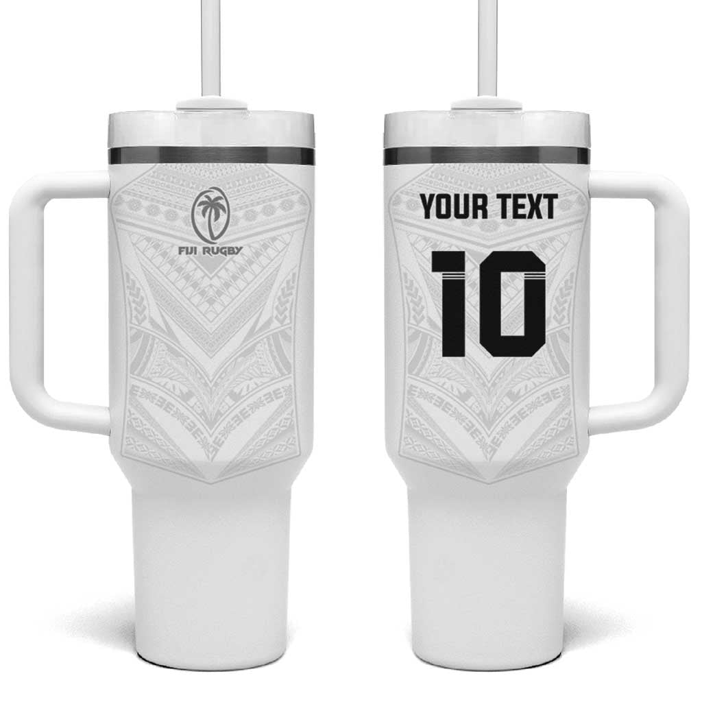 Custom Fiji Rugby Tumbler With Handle Tapa Tribal Motifs Sporty Style LT03 One Size: 40 oz White - Polynesian Pride