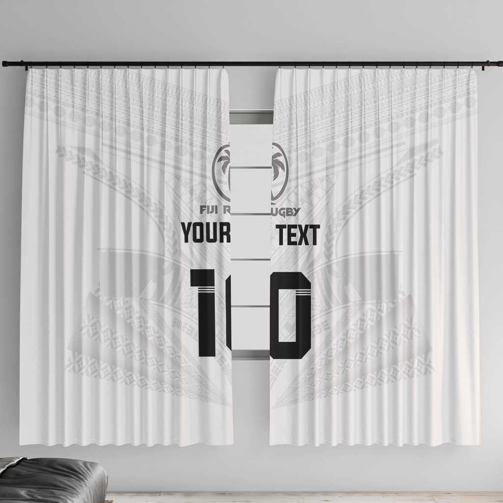 Custom Fiji Rugby Window Curtain Tapa Tribal Motifs Sporty Style LT03 With Hooks White - Polynesian Pride