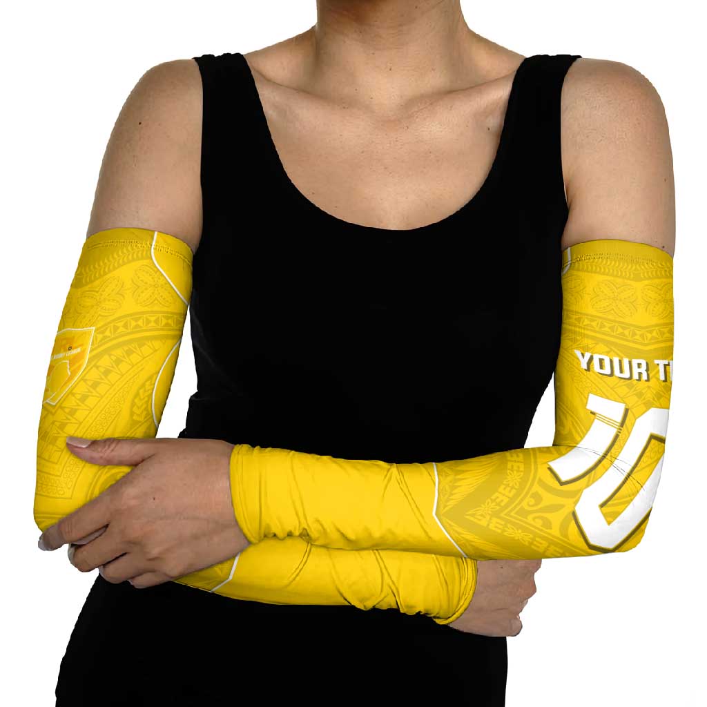 Custom Niue Rugby Arm Sleeves Hiapo Tribal Motifs Sporty Style LT03 - Polynesian Pride