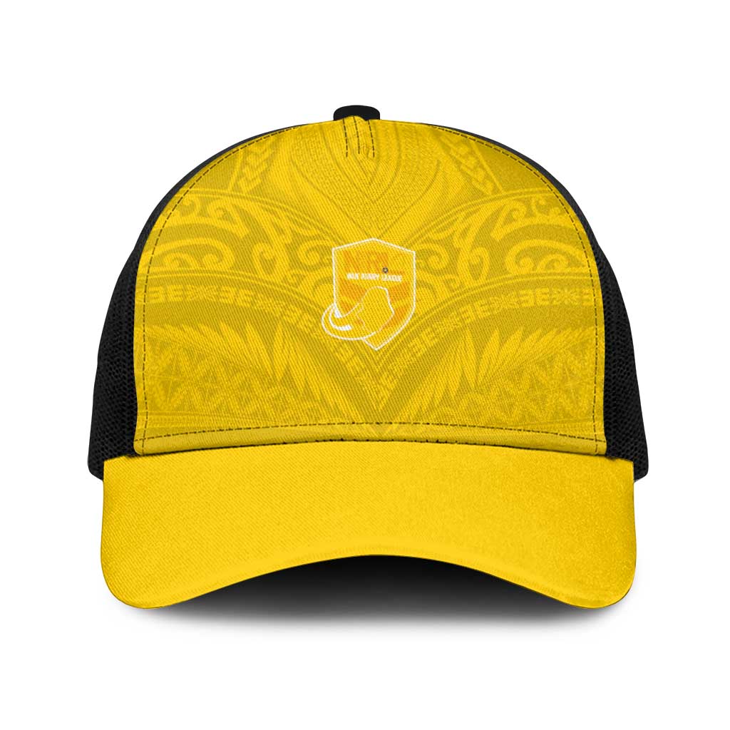 Niue Rugby Baseball Net Cap Hiapo Tribal Motifs Sporty Style LT03 One Size Black Yellow - Polynesian Pride