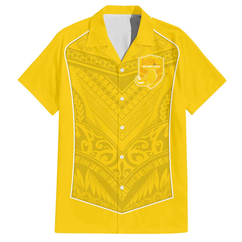 Custom Niue Rugby Hawaiian Shirt Hiapo Tribal Motifs Sporty Style LT03 Yellow - Polynesian Pride