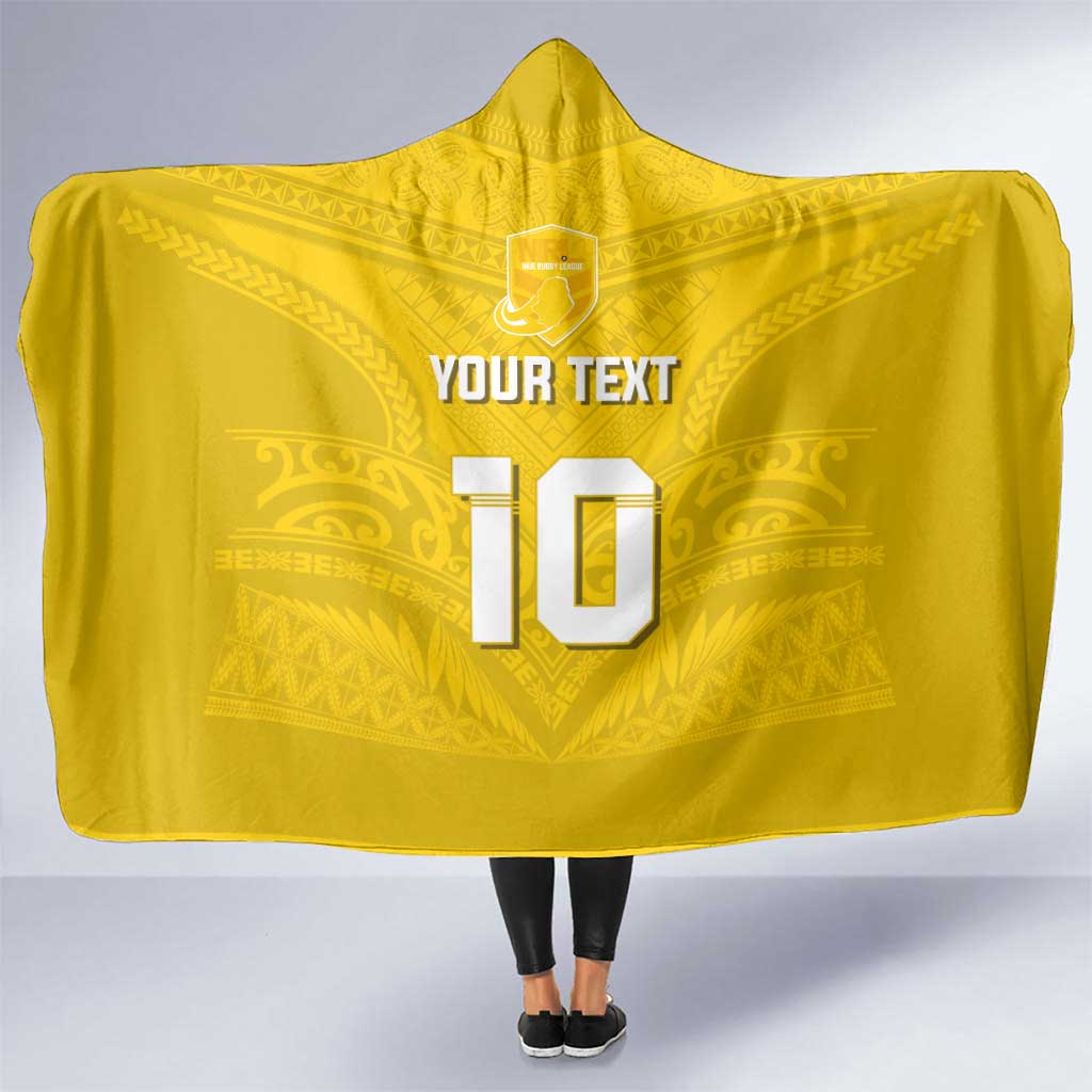 Custom Niue Rugby Hooded Blanket Hiapo Tribal Motifs Sporty Style LT03 One Size Yellow - Polynesian Pride