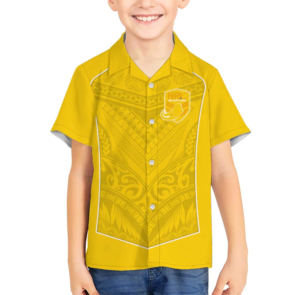 Custom Niue Rugby Kid Hawaiian Shirt Hiapo Tribal Motifs Sporty Style LT03 Kid Yellow - Polynesian Pride