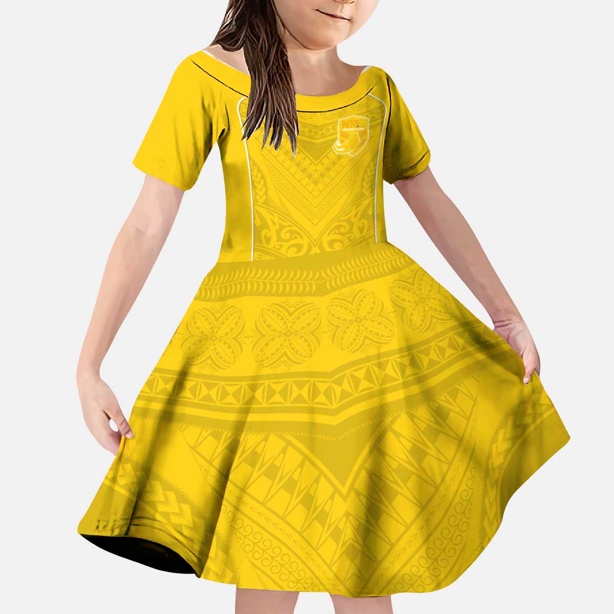 Custom Niue Rugby Kid Short Sleeve Dress Hiapo Tribal Motifs Sporty Style LT03 KID Yellow - Polynesian Pride