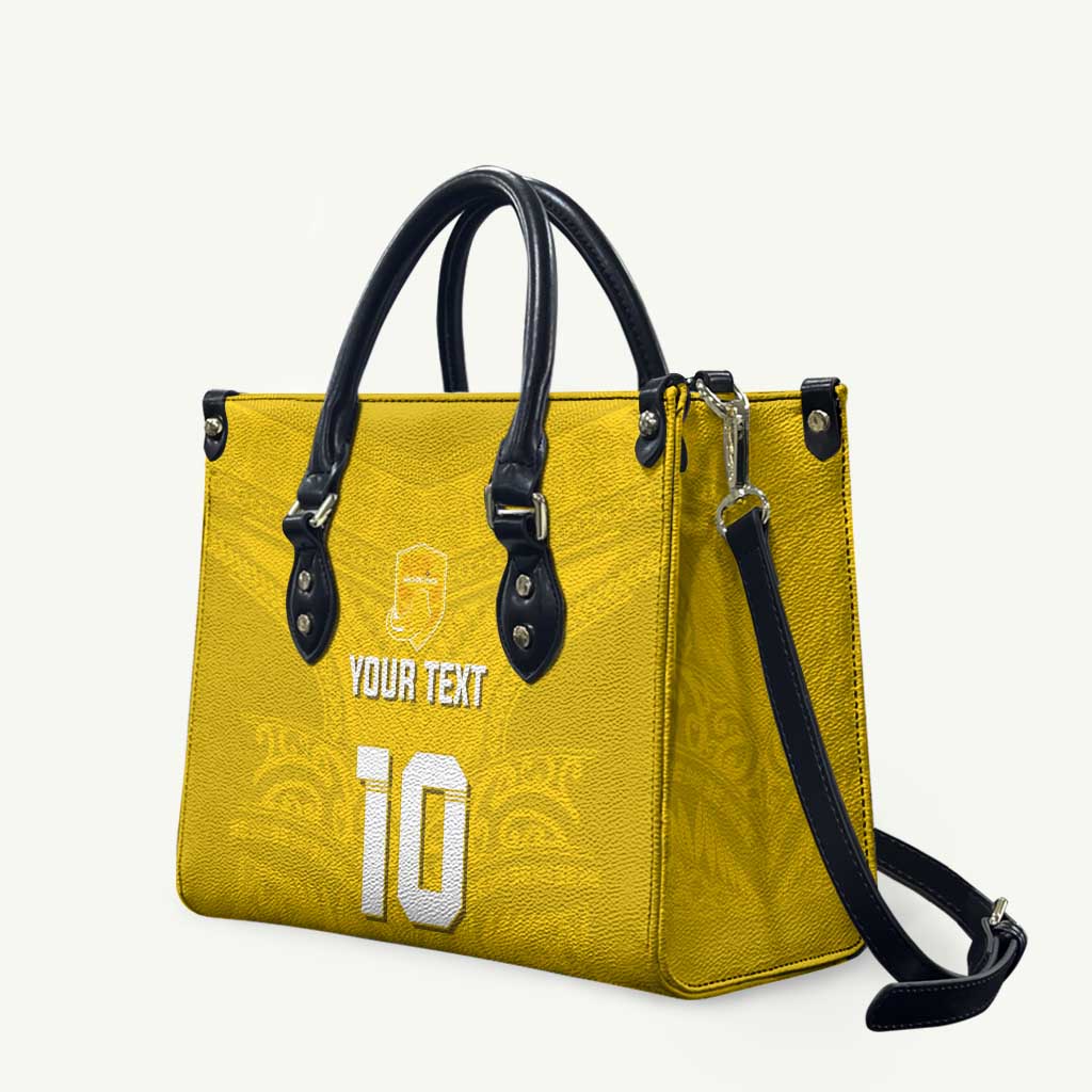 Custom Niue Rugby Leather Bag Hiapo Tribal Motifs Sporty Style LT03 Yellow - Polynesian Pride