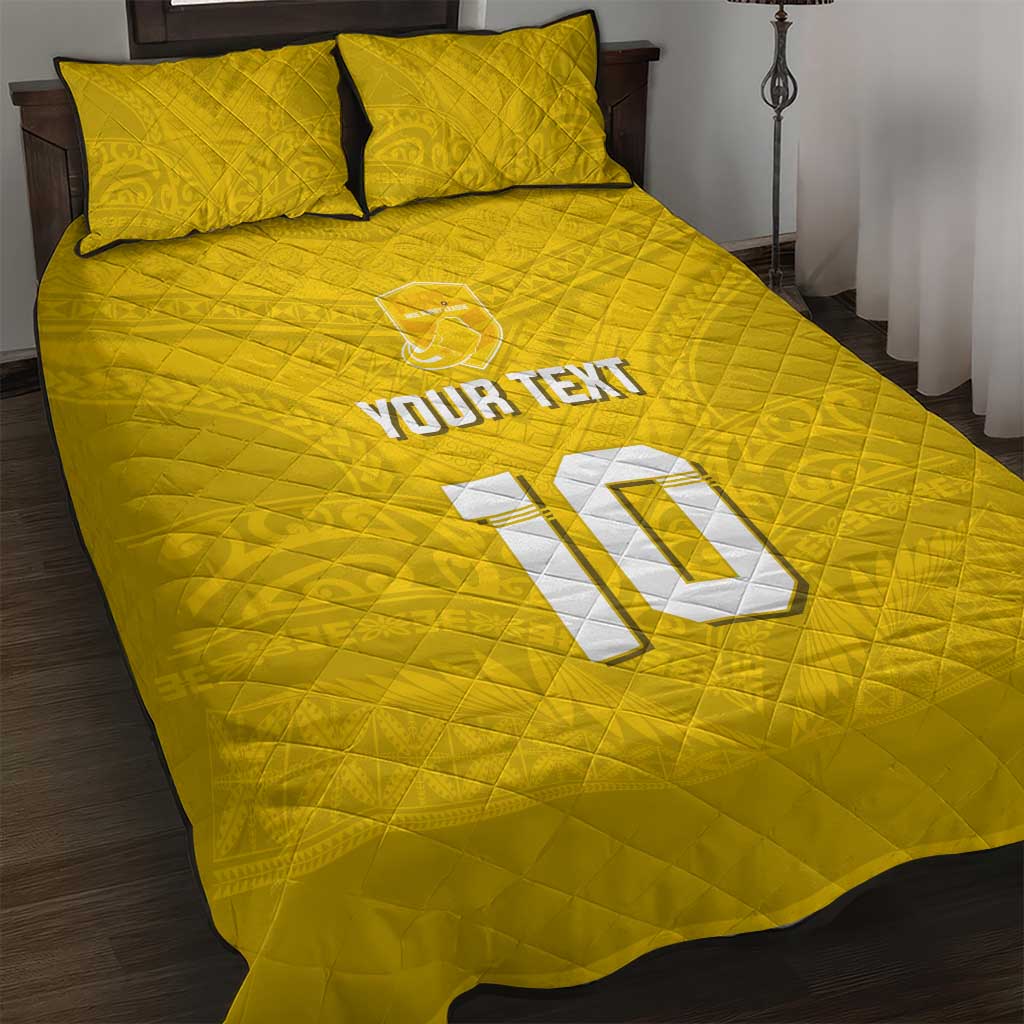 Custom Niue Rugby Quilt Bed Set Hiapo Tribal Motifs Sporty Style LT03 Yellow - Polynesian Pride