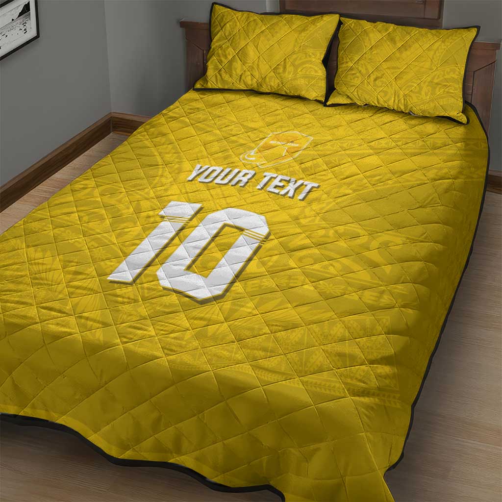 Custom Niue Rugby Quilt Bed Set Hiapo Tribal Motifs Sporty Style LT03 - Polynesian Pride