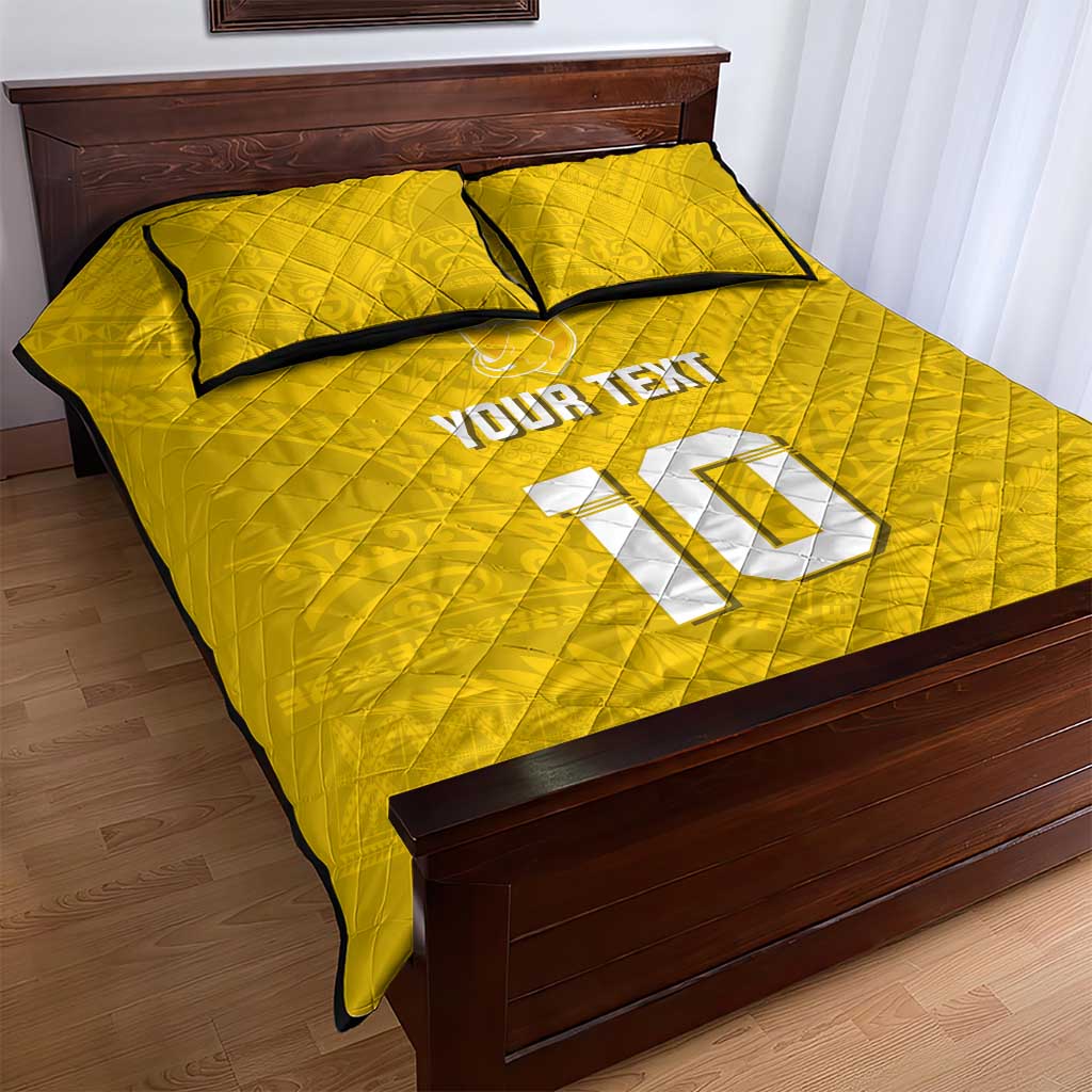 Custom Niue Rugby Quilt Bed Set Hiapo Tribal Motifs Sporty Style LT03 - Polynesian Pride