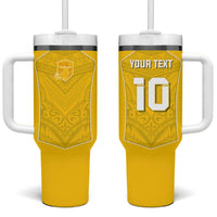 Custom Niue Rugby Tumbler With Handle Hiapo Tribal Motifs Sporty Style LT03 One Size: 40 oz Yellow - Polynesian Pride