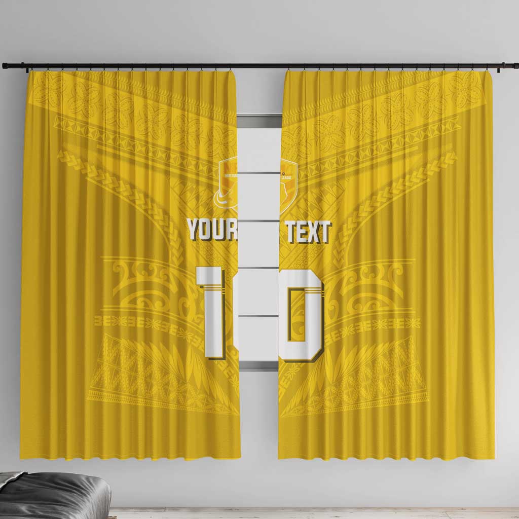 Custom Niue Rugby Window Curtain Hiapo Tribal Motifs Sporty Style LT03 With Hooks Yellow - Polynesian Pride
