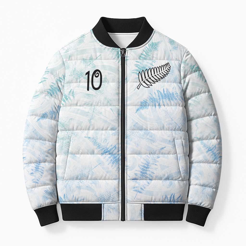 Custom New Zealand Football Bomber Puffer Jacket The Whites-Aotearoa Inspired LT03 Unisex White - Polynesian Pride