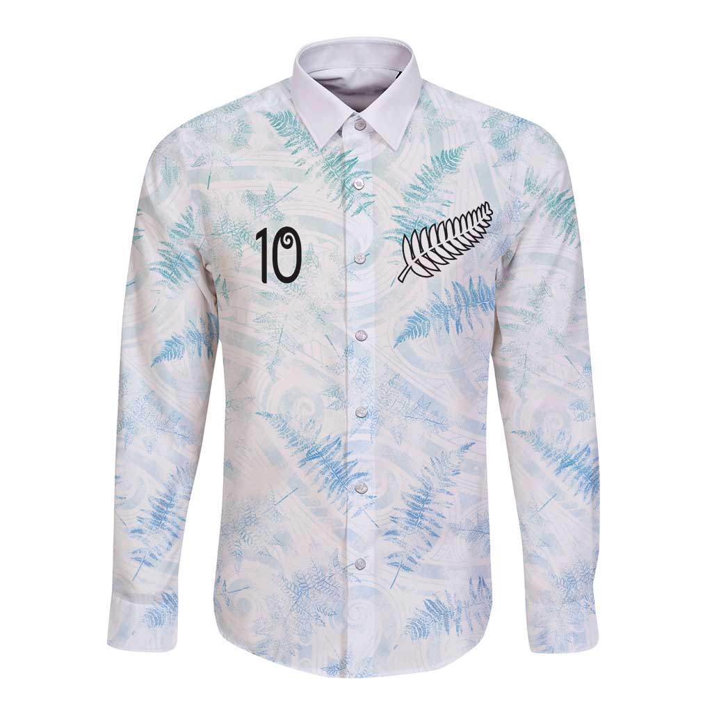 Custom New Zealand Football Long Sleeve Button Shirt The Whites-Aotearoa Inspired LT03 Unisex White - Polynesian Pride