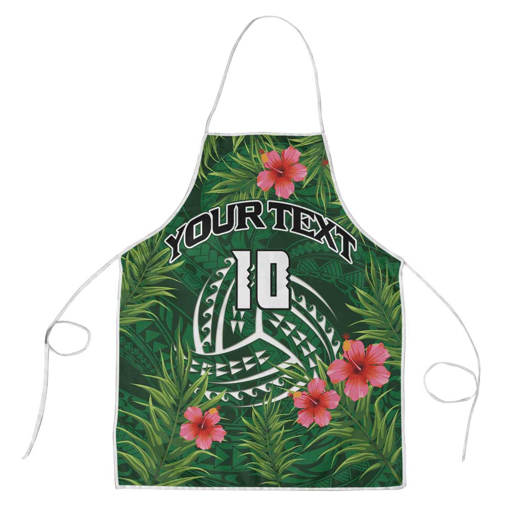 Custom Hawaii Volleyball Apron Kakau Abstract and Tropical Plants Green Color LT03 Green - Polynesian Pride