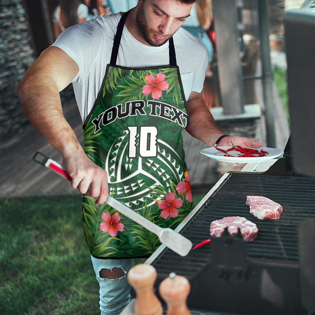 Custom Hawaii Volleyball Apron Kakau Abstract and Tropical Plants Green Color LT03 - Polynesian Pride