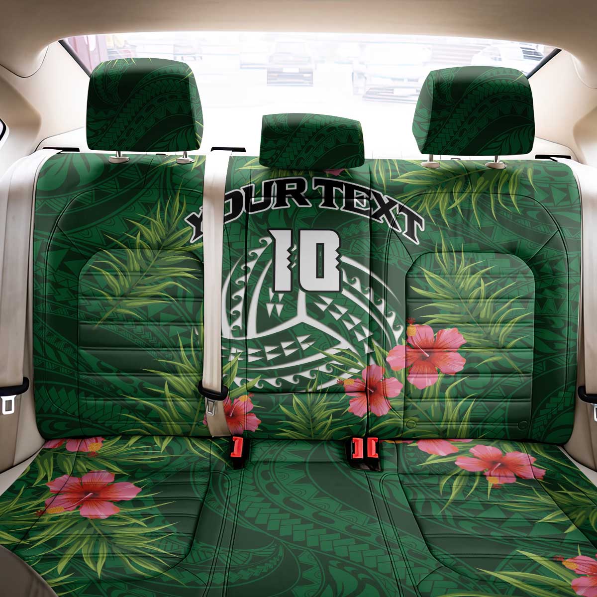 Custom Hawaii Volleyball Back Car Seat Cover Kakau Abstract and Tropical Plants Green Color LT03 - Polynesian Pride