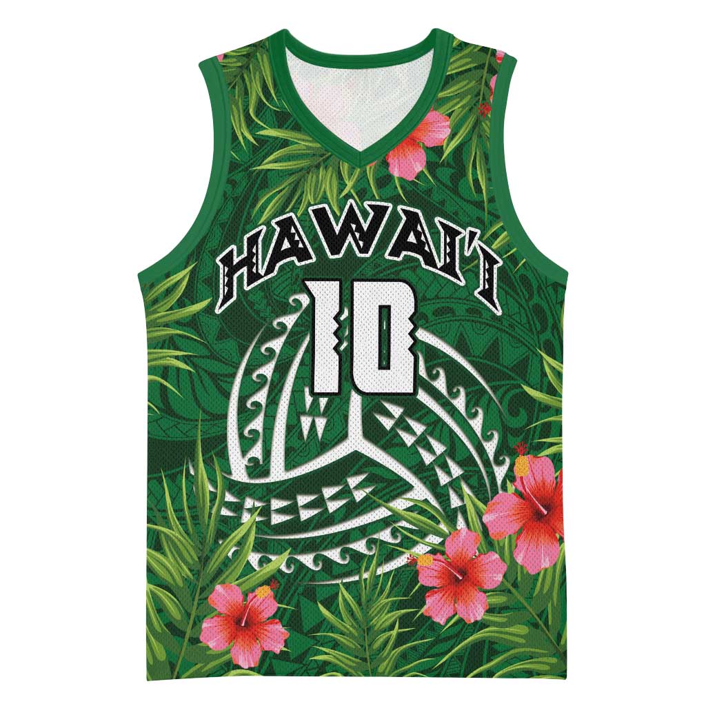 Custom Hawaii Volleyball Basketball Jersey Kakau Abstract and Tropical Plants Green Color LT03 Unisex Green - Polynesian Pride