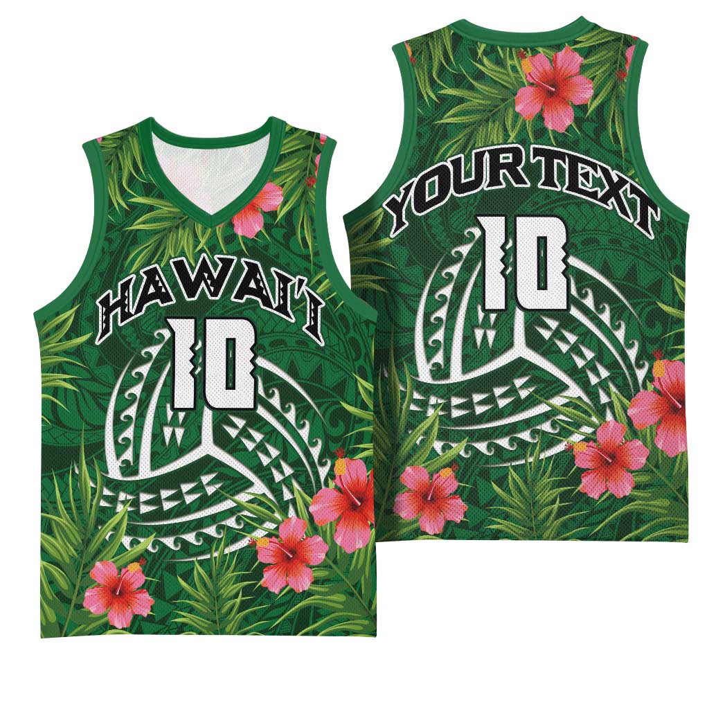 Custom Hawaii Volleyball Basketball Jersey Kakau Abstract and Tropical Plants Green Color LT03 - Polynesian Pride