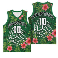 Custom Hawaii Volleyball Basketball Jersey Kakau Abstract and Tropical Plants Green Color LT03 - Polynesian Pride