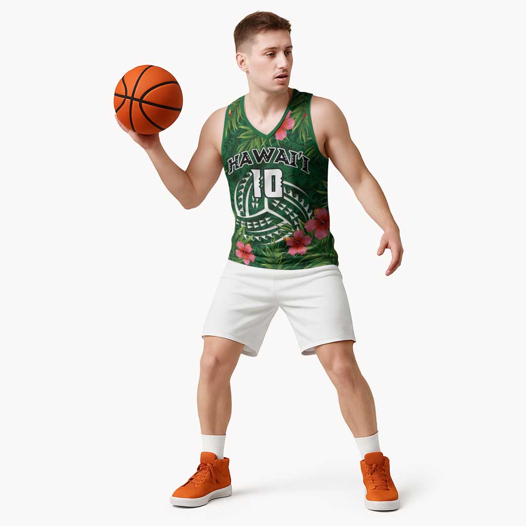 Custom Hawaii Volleyball Basketball Jersey Kakau Abstract and Tropical Plants Green Color LT03 - Polynesian Pride