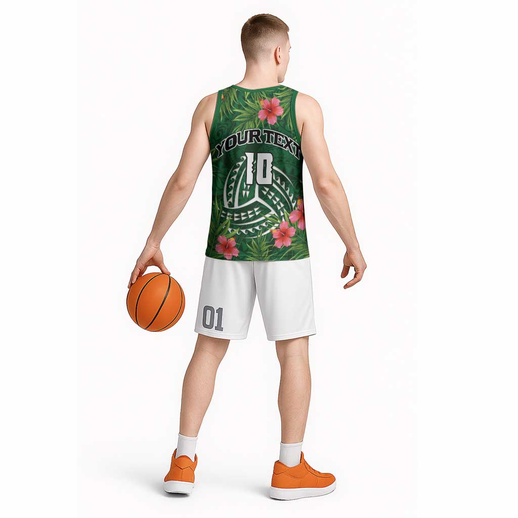 Custom Hawaii Volleyball Basketball Jersey Kakau Abstract and Tropical Plants Green Color LT03 - Polynesian Pride