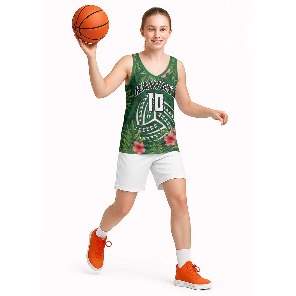 Custom Hawaii Volleyball Basketball Jersey Kakau Abstract and Tropical Plants Green Color LT03 - Polynesian Pride