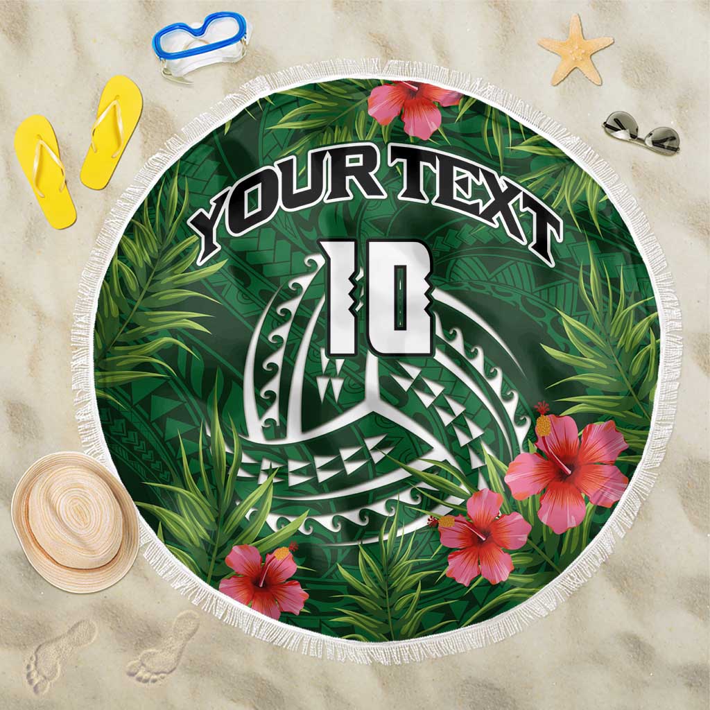 Custom Hawaii Volleyball Beach Blanket Kakau Abstract and Tropical Plants Green Color LT03 One Size 150cm Green - Polynesian Pride