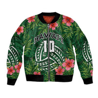 Custom Hawaii Volleyball Bomber Jacket Kakau Abstract and Tropical Plants Green Color LT03 Unisex Green - Polynesian Pride