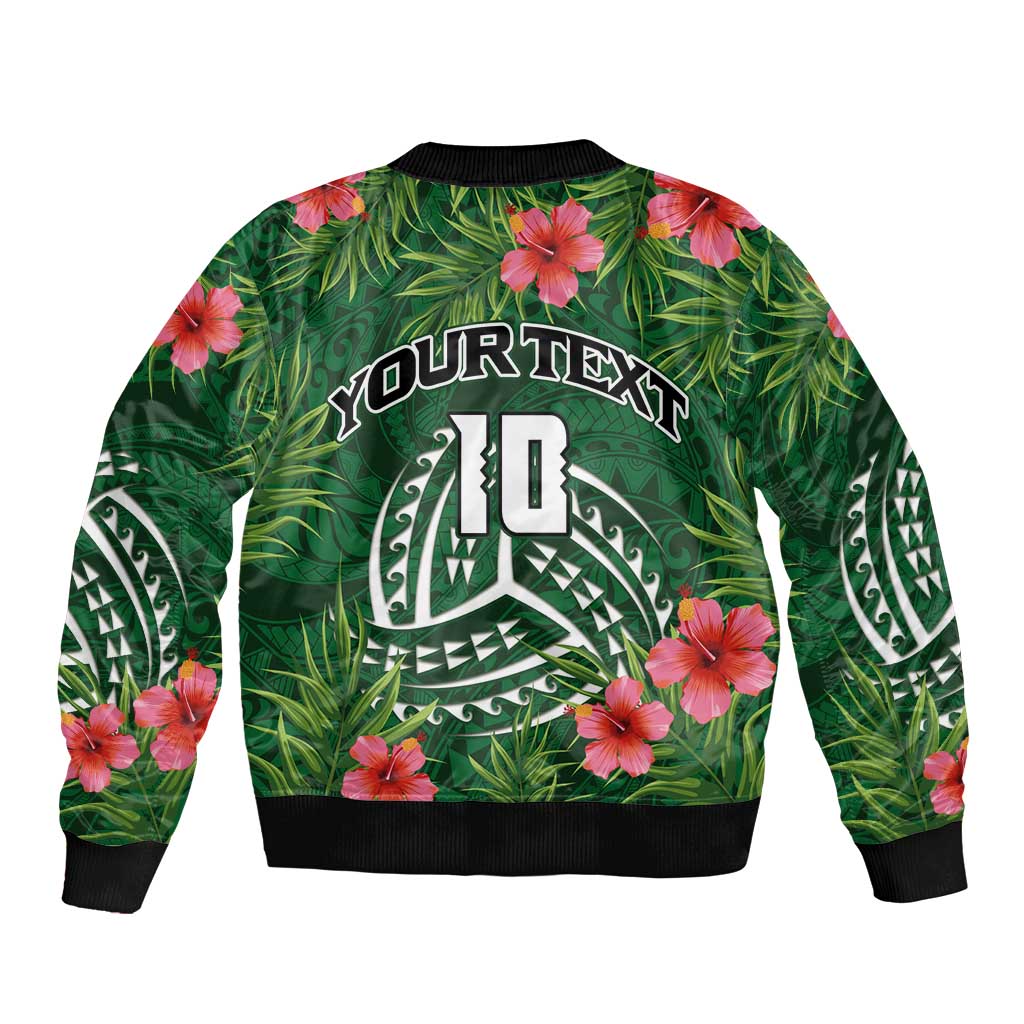 Custom Hawaii Volleyball Bomber Jacket Kakau Abstract and Tropical Plants Green Color LT03 - Polynesian Pride