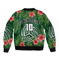 Custom Hawaii Volleyball Bomber Jacket Kakau Abstract and Tropical Plants Green Color LT03 - Polynesian Pride
