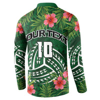 Custom Hawaii Volleyball Button Sweatshirt Kakau Abstract and Tropical Plants Green Color LT03 - Polynesian Pride