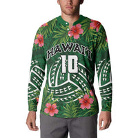 Custom Hawaii Volleyball Button Sweatshirt Kakau Abstract and Tropical Plants Green Color LT03 - Polynesian Pride
