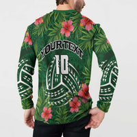 Custom Hawaii Volleyball Button Sweatshirt Kakau Abstract and Tropical Plants Green Color LT03 - Polynesian Pride