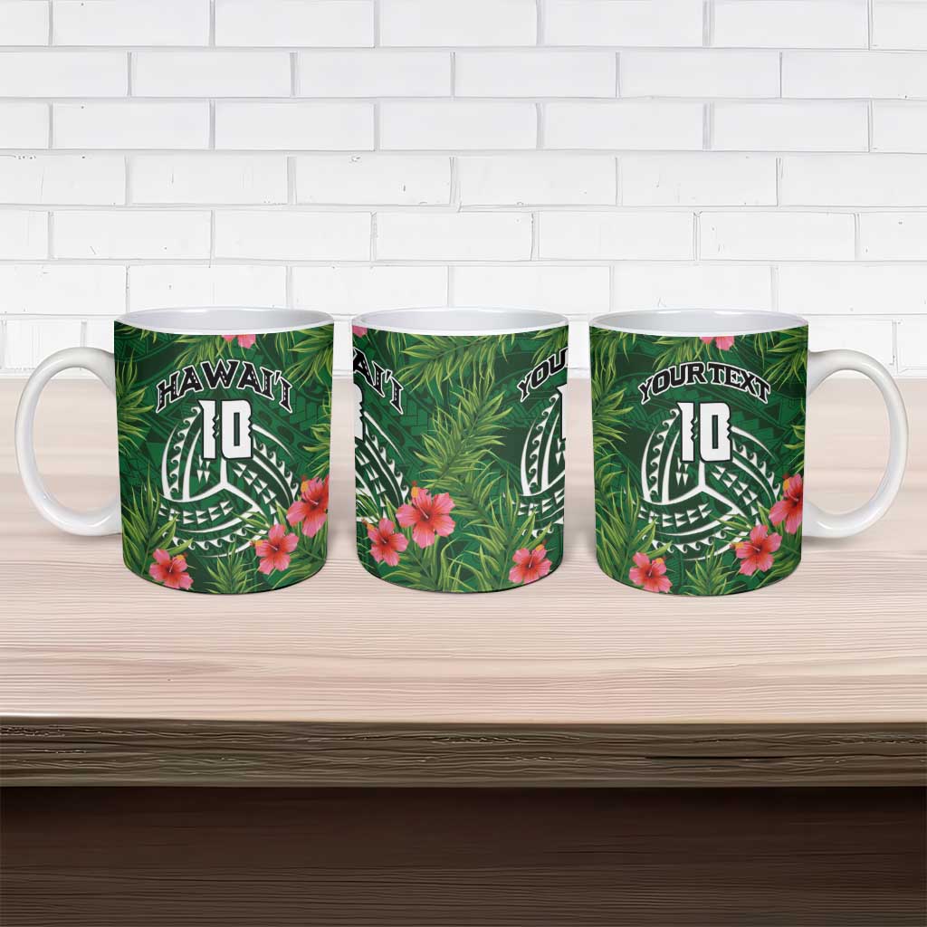 Custom Hawaii Volleyball Ceramic Mug Kakau Abstract and Tropical Plants Green Color LT03 - Polynesian Pride