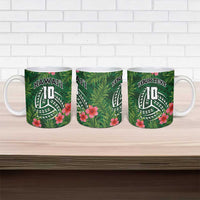 Custom Hawaii Volleyball Ceramic Mug Kakau Abstract and Tropical Plants Green Color LT03 - Polynesian Pride