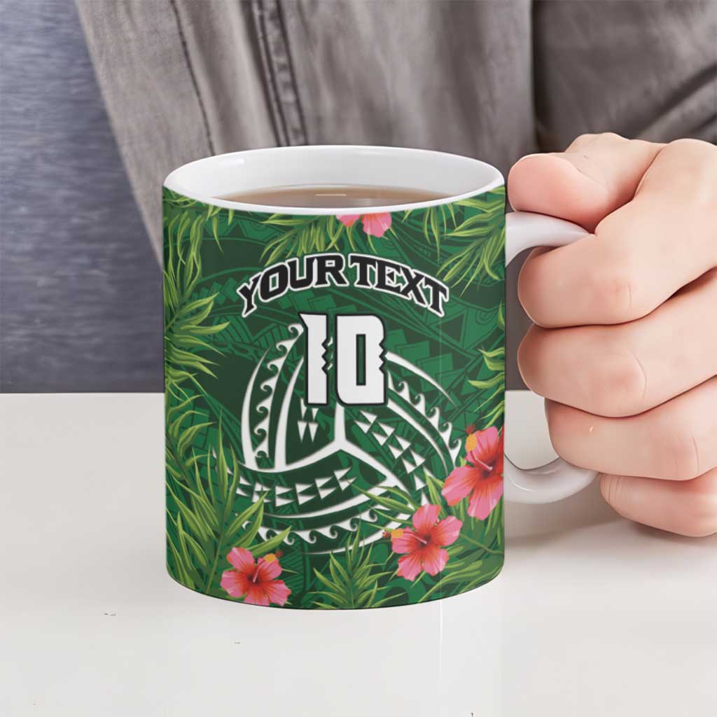 Custom Hawaii Volleyball Ceramic Mug Kakau Abstract and Tropical Plants Green Color LT03 - Polynesian Pride