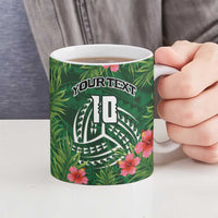 Custom Hawaii Volleyball Ceramic Mug Kakau Abstract and Tropical Plants Green Color LT03 - Polynesian Pride