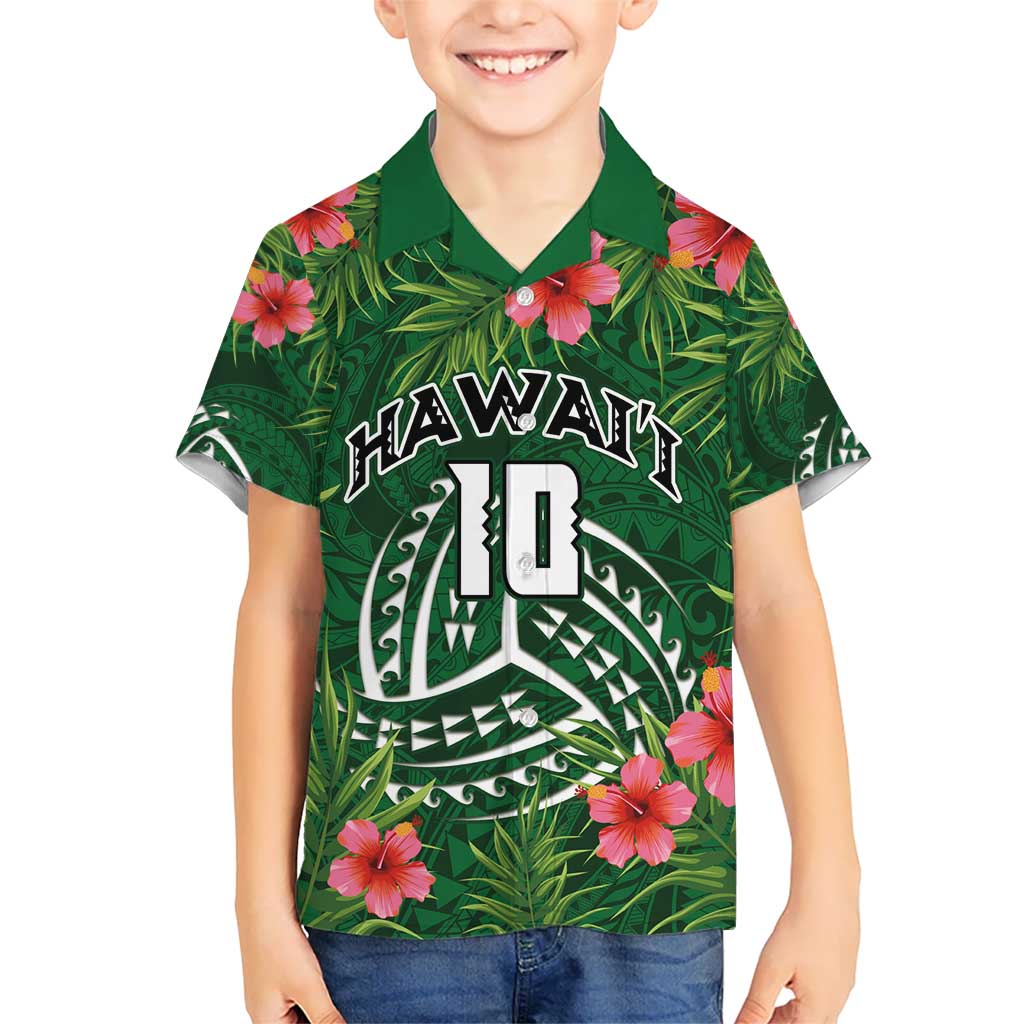 Custom Hawaii Volleyball Kid Hawaiian Shirt Kakau Abstract and Tropical Plants Green Color LT03 Kid Green - Polynesian Pride
