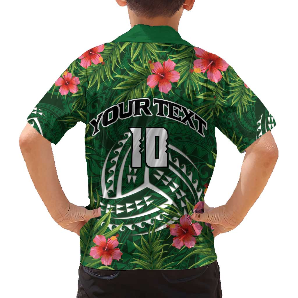 Custom Hawaii Volleyball Kid Hawaiian Shirt Kakau Abstract and Tropical Plants Green Color LT03 - Polynesian Pride