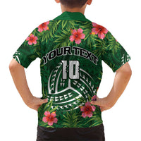 Custom Hawaii Volleyball Kid Hawaiian Shirt Kakau Abstract and Tropical Plants Green Color LT03 - Polynesian Pride