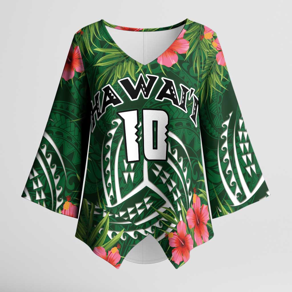 Custom Hawaii Volleyball Kimono Sleeve Blouse Kakau Abstract and Tropical Plants Green Color LT03 Female Green - Polynesian Pride