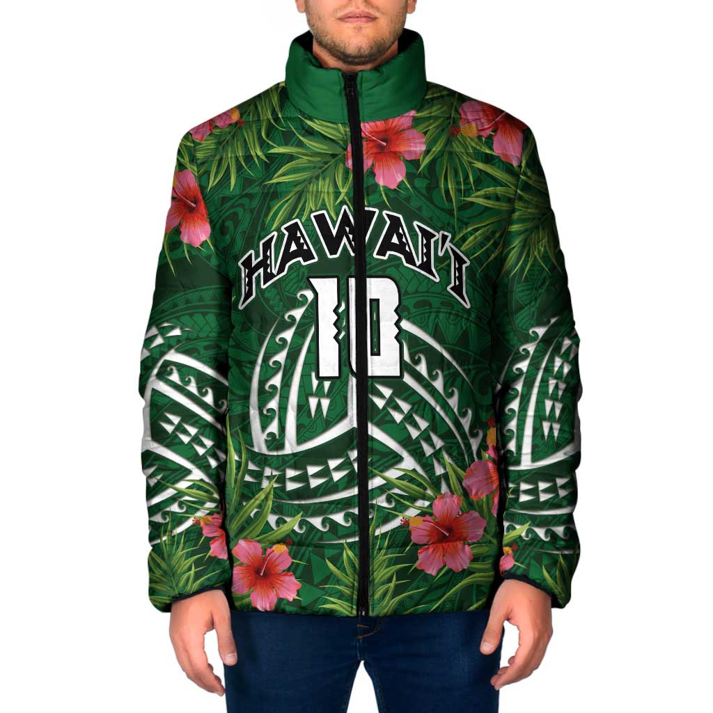 Custom Hawaii Volleyball Padded Jacket Kakau Abstract and Tropical Plants Green Color LT03 Men Green - Polynesian Pride