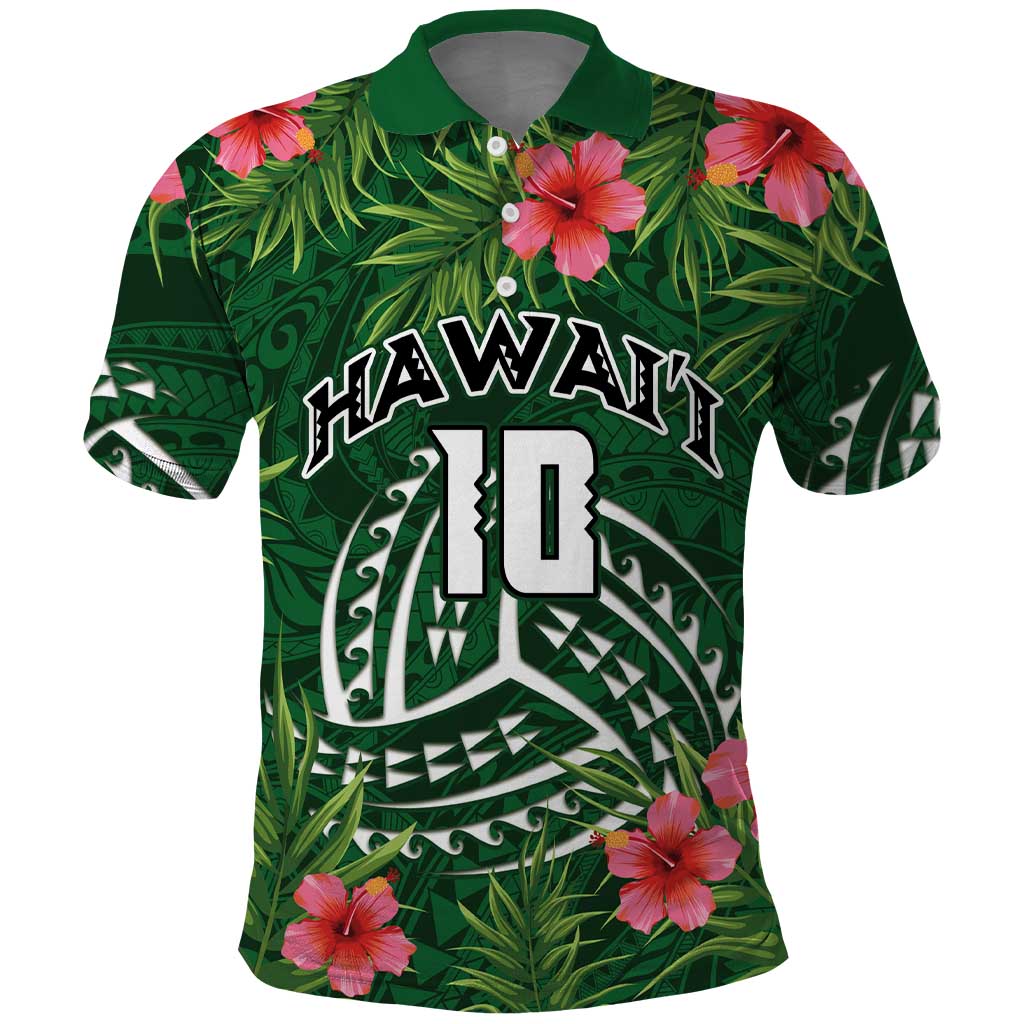 Custom Hawaii Volleyball Polo Shirt Kakau Abstract and Tropical Plants Green Color LT03 Green - Polynesian Pride