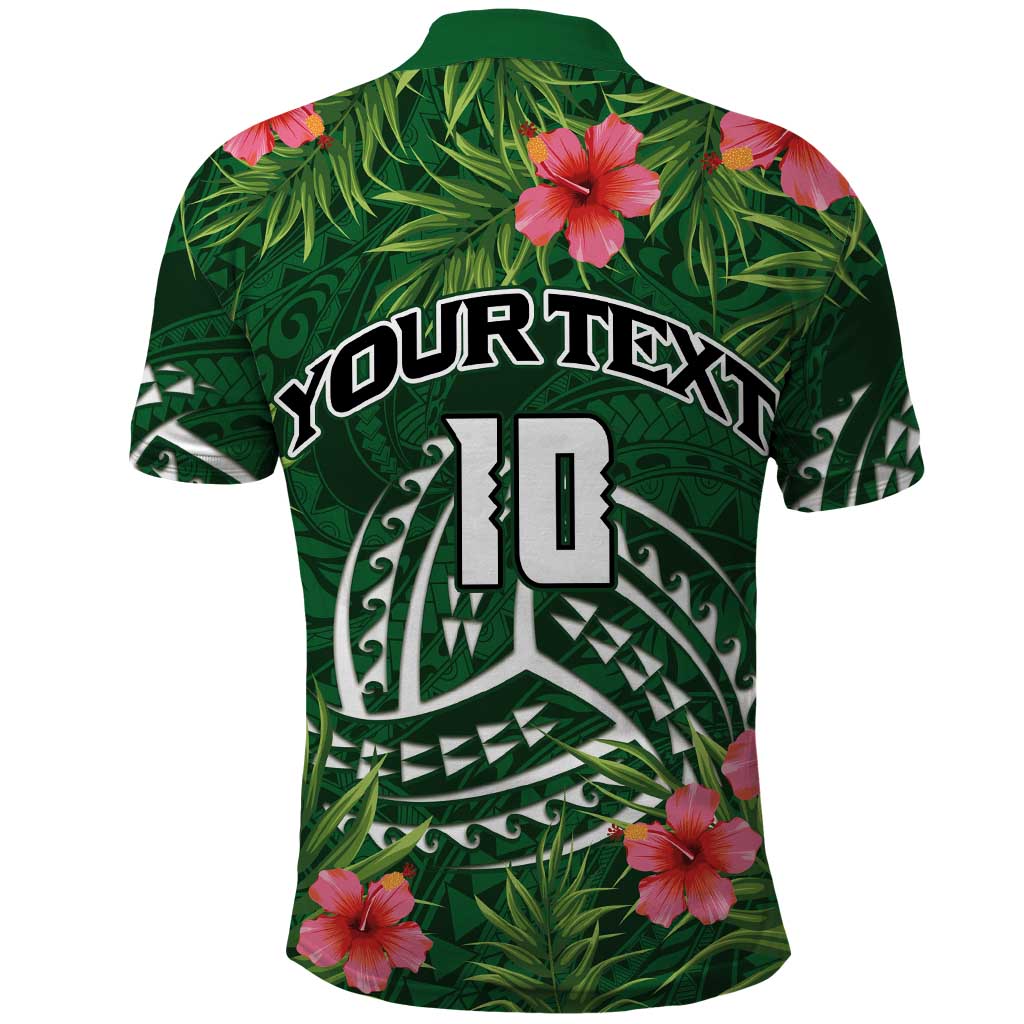 Custom Hawaii Volleyball Polo Shirt Kakau Abstract and Tropical Plants Green Color LT03 - Polynesian Pride